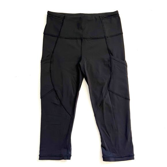 Lululemon Women Black Mesh Luxtreme Ruched Waist Outrun 17" Crop Pant W6HFYS 6 - Picture 2 of 9